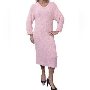 Vintage 80s Partners by Mervyns Pink Knit Sweater Dress Textured Midi Small